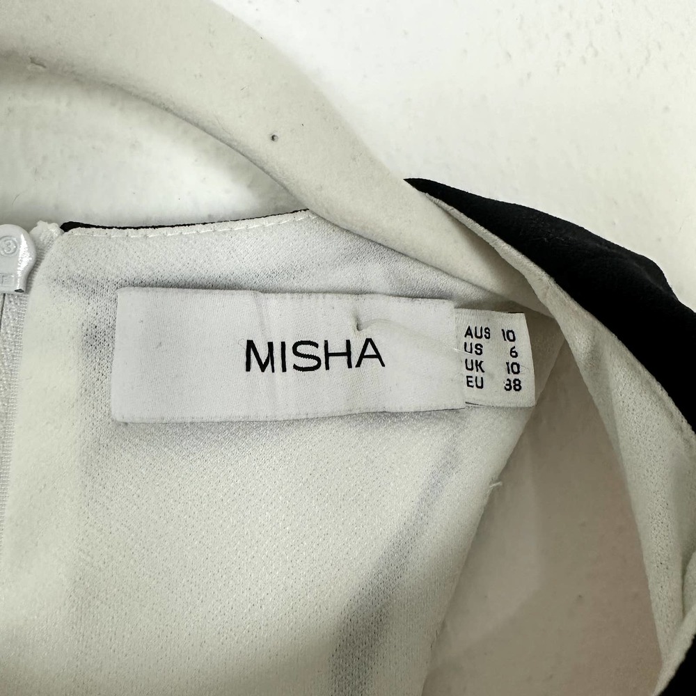 NEW MISHA Lotus Two-Tone Bonded Crepe Mini Dress in White Black Size 6 - Picture 5 of 8